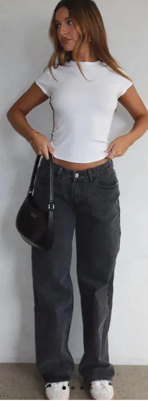 Bring The Style White Fox Boutique Low-Rise Wide-Leg Jeans Black Acid Wash thumbnail 1