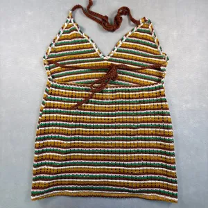 Wild Fable Striped Crochet Halter Top Brown Green Mustard Pink Large Boho thumbnail 6