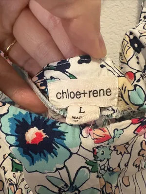chloe+rene Floral Spaghetti-Strap Dress in Teal & Pink thumbnail 2