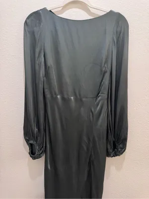 Shona Joy La Lune Balloon Sleeve Backless Midi Dress Slit Olive Green Size 4 thumbnail 4