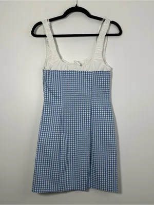 Zara Blue White Gingham Mini Dress XS Bustier Corset Cottagecore NWT thumbnail 3