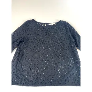 LOFT Black Lace Sheer Long‑Sleeve Top Size L thumbnail 4