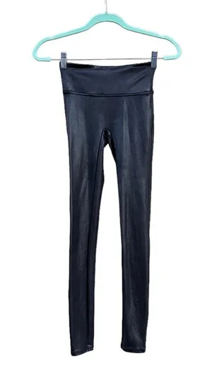 Spanx Faux Leather Crackle Black High Waisted Moto Leggings Contour XS thumbnail 2