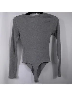 American Eagle Small Gray Ribbed Henley Bodysuit Long Sleeve thumbnail 7