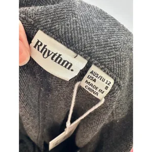 Rhythm Roadhouse Pants Herringbone Wide Leg Trousers Size 8 NWT Dark Gray thumbnail 5