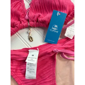 NWT Cupshe Lot of 4 Bikinis Oceanside Charm & Pink Textured Halter Swimsuit Sz M thumbnail 9