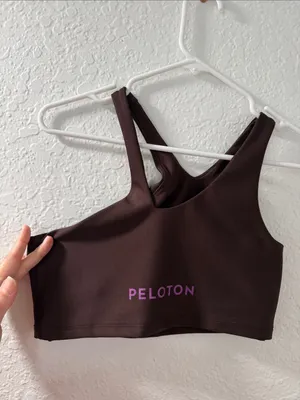 PELOTON Women's Chocolate Brown Asymmetric Cropped Sports Bra with Purple Logo thumbnail 8