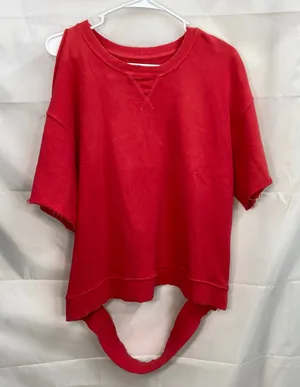 Hudson Los‎ Angeles women's red cut sleeve distressed grunge relaxed top small thumbnail 1