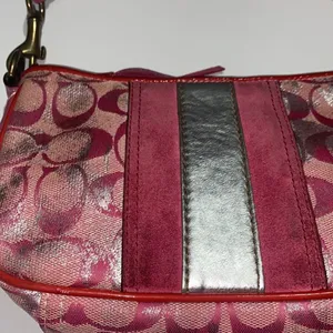 COACH Vintage Y2K Mini Monogram Suede/Leather Trim Canvas Shoulder Bag Hot Pink thumbnail 2