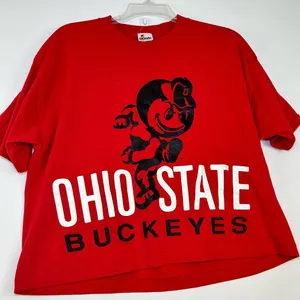 Vintage Ohio State Buckeyes Crop Top Graphic T-Shirt Single Stitch Brutus USA thumbnail 2