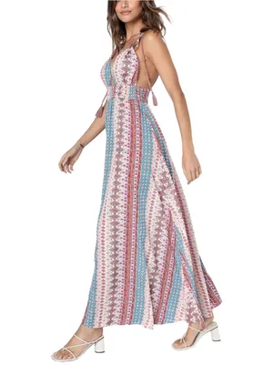 Lulus Maxi Dress Size Medium Pink Multi Print Boho Sleeveless Tie-Strap Resort thumbnail 9