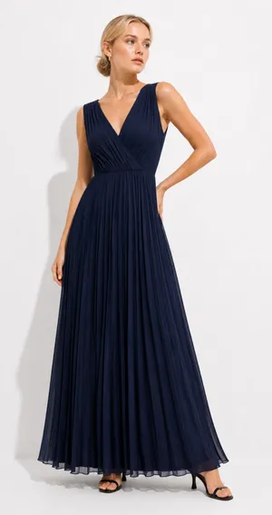 Elie Tahari Blue Pleated Maxi Dress Quiet Luxury Minimalist Old Money Classic S thumbnail 1