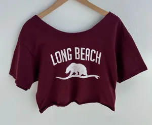 Long Beach Off The Shoulder Cropped Surf Tee Red Size M thumbnail 1