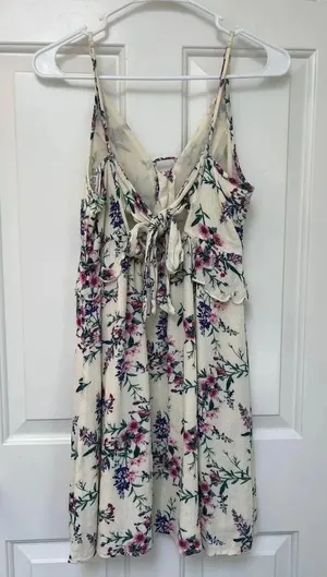 American Eagle Outfitters Cream Floral Tie-Front Mini Dress thumbnail 5