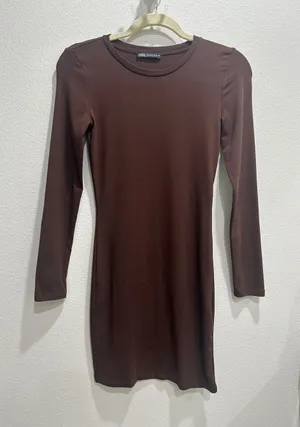 Zara Chocolate Brown Long Sleeve Bodycon Mini Dress thumbnail 1