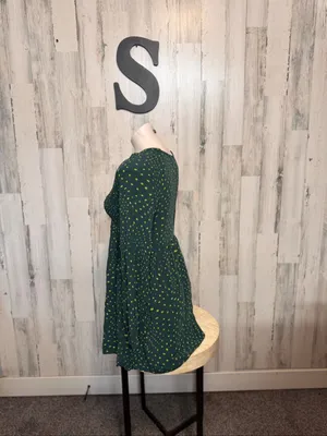 BP Nordstrom Dark Green Polka Dot Long Sleeve Smocked Mini Dress Womens Small Bo thumbnail 3