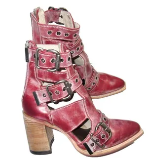 NEW Freebird by Steven Malena Joplin in Red Leather Ankle Buckle Heel Boot 10 thumbnail 9
