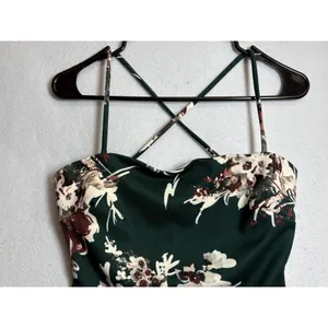 Windsor Green Floral Cowl Neck Ruffle Slit Midi Dress NWT Medium thumbnail 6