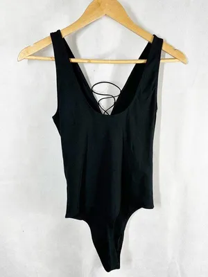 Aritzia Wilfred Free Black Thong Bodysuit Laced Up Size Medium thumbnail 2