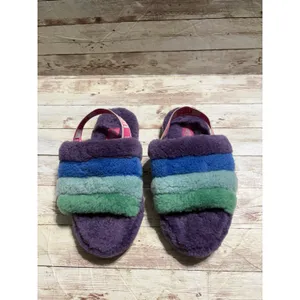 UGG Fluff Yeah Purple Stripe Slide Slippers Youth Size 4 EU 36 Women's 5.5 Plush thumbnail 3
