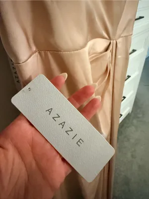 Azazie Champagne Satin Slip Dress with Twist Detail thumbnail 6