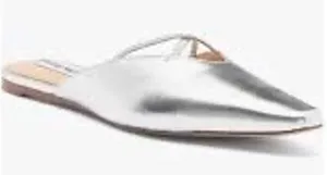 Steve Madden Pammie Metallic Silver Pointed Toe‎ Flat Mules Slides 6.5M thumbnail 1