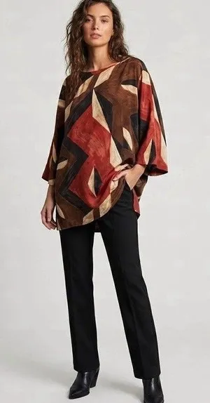 Lauren Ralph Lauren Blouse Tunic XL 3/4 top Mod Retro Whimsigoth Colorblock Boho thumbnail 1