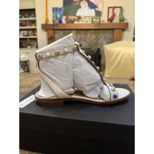 COACH Sadie New Semi Matte Flat Sandals Womens Size 6.5 Chalk Beaded Stud thumbnail 5