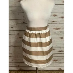 Cynthia Rowley modern classic tan/white striped linen A-line skirt Size 10 thumbnail 2