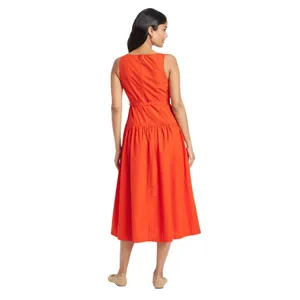 NWT Universal Thread Womens Tie-Waist Midi A-Line Dress 92968100 Red S thumbnail 2