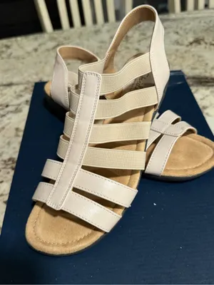 Life Stride Women’s Beige Strappy Wedge Slip On Comfort Sandals 8M thumbnail 1