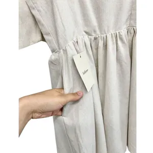 Miou Muse Linen Blend Tie Shoulder Mini Dress Oatmeal Beige Small Boho NWT thumbnail 5