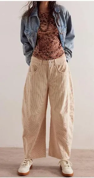 Mid Rise Cropped Baggy Pants Tan Size L thumbnail 4