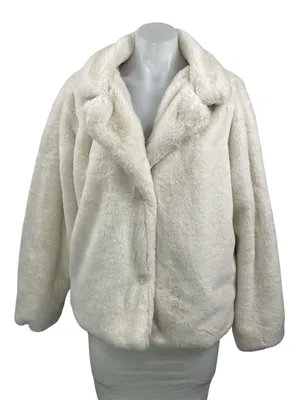 JouJou Women's White Long Sleeves Faux Fur Snap Button Fleece Coat Jacket Sz XL thumbnail 1