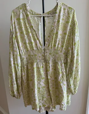 Free People Harni Floral Romper Pink and Green Size 14 thumbnail 1