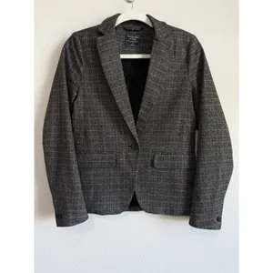 Abercrombie & Fitch Womens 0 Windowpane Single Button Blazer Gray‎ Plaid Stretch thumbnail 6