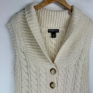 Eddie Bauer Cable Knit Sweater Vest Cardigan Sz Large Wool Blend Button Front thumbnail 8