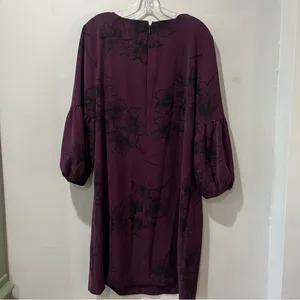 Ann Taylor Factory Purple Shift Dress Size 14 Long Balloon Sleeves Flowers‎ thumbnail 7