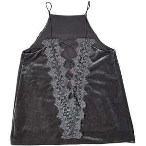 DO+BE Velvet Lace Up Back Cami Tank Top Gray Women's M Style‎ Y14120 thumbnail 1