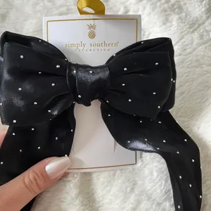 NEW Simply Southern Black Satin Studded Hair Bow NWT thumbnail 2