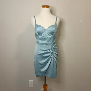 Dear Moon NEW NWT Juniors Light Blue Silk‎ Mini Dress - Size 7 thumbnail 2