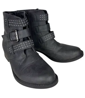 Diba Womens Black Studded Triple Buckle Moto Ankle Boots Size 7.5M Round Toe thumbnail 1