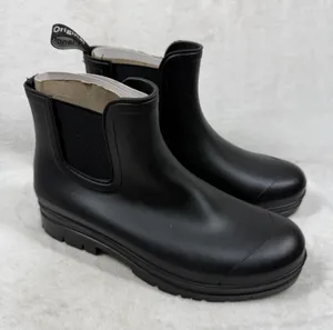 Planone Womens Chelsea Rain Boots Black Rubber Waterproof Ankle Lug Sole 37 US 7 thumbnail 1