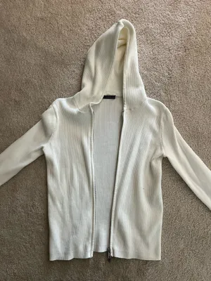 Brandy Melville White Full Zip Hoodie Ribbed thumbnail 1