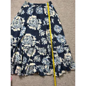 Tahari Navy Blue Floral Paisley Smocked Tassel Tiered Maxi Skirt Womens Large‎ thumbnail 6