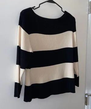 Rafaella Black and Cream Striped 3/4 sleeve Top Size L thumbnail 1