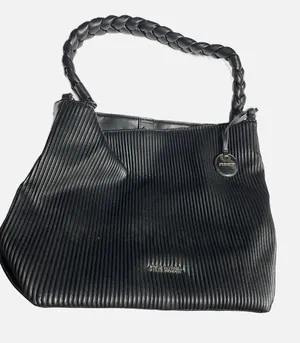Steve Madden Hobo Bag Womens‎ Large Black Pleated Braided Handle Shoulder Tote thumbnail 1