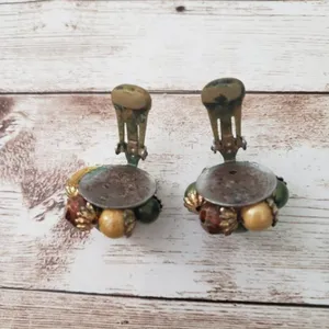 Vintage Clip On Earrings - Earth Tones Cluster - 1" thumbnail 5