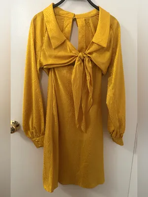 NWT Rare London Anthropologie Textured Golden Yellow Satin Tie-Front Dress thumbnail 15