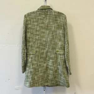 Dialogue Linen Blend Tweed Button Front Coat Spring Jacket Women's Size 10 Green thumbnail 3